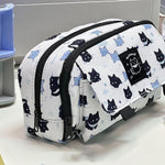 Trousse chat kawaii avec double fermeture éclair pratique