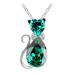 Pendentif Chat Coeur Diamant (Vert)