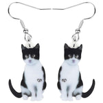 Boucles d'Oreilles Chat Blanc et Noir