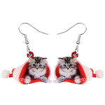 Boucles d'Oreilles Chat Bonnet de Noël