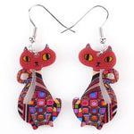 Boucles d'Oreilles Chat Assis (Rouge)