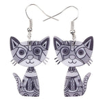 Boucles d'Oreilles Chat Mosaïque (Gris)