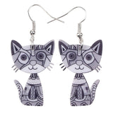 Boucles d'Oreilles Chat Mosaïque (Gris)